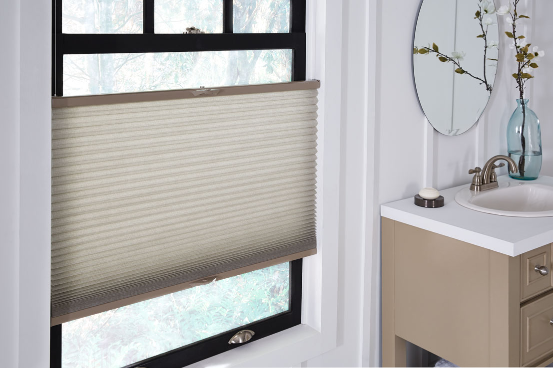 close up view of a tan colored Parasol® Cellular Shade